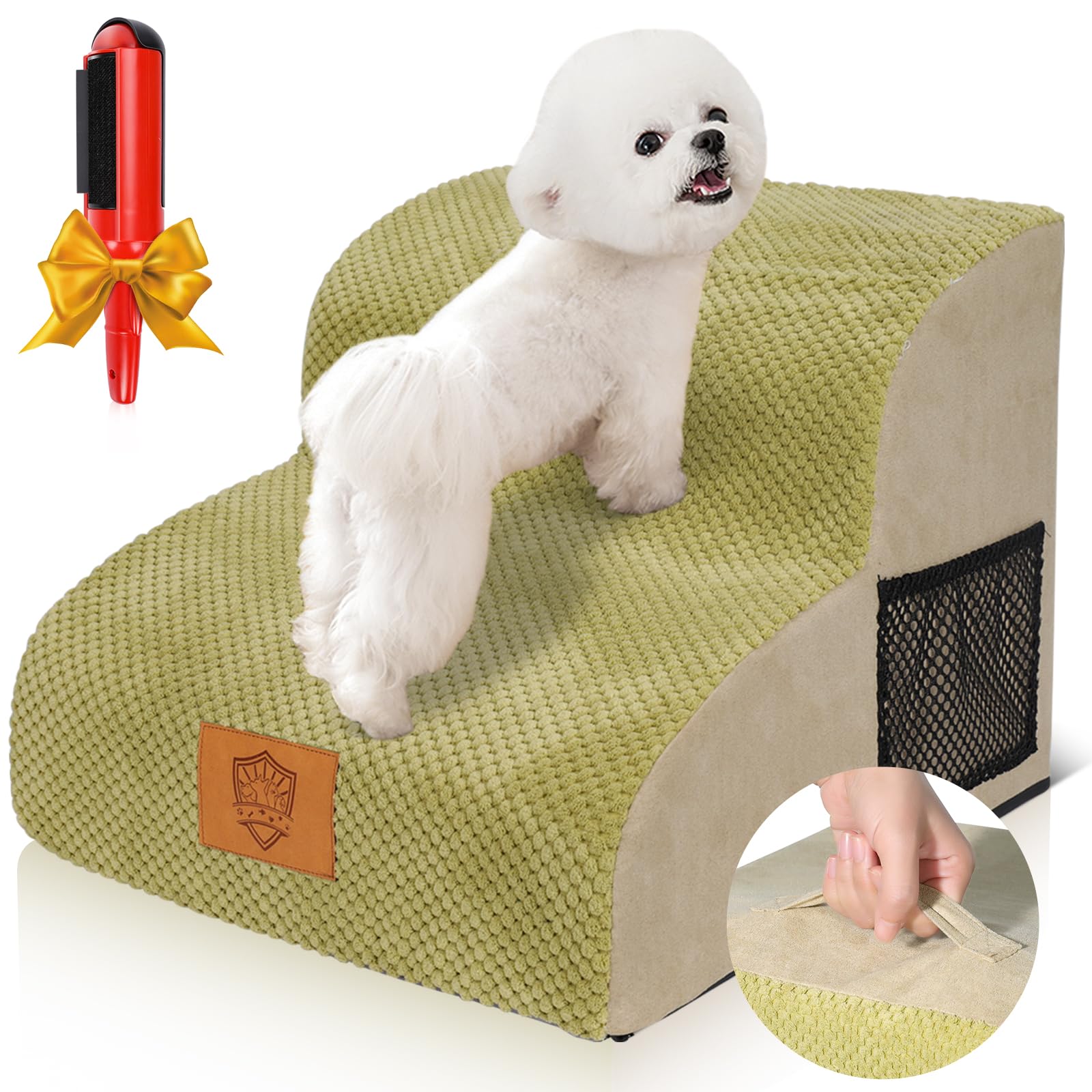 Midyb Escalera para perros pequeños, 2 peldaños, para cama, sofá de esponja, rampa para perros con funda lavable y base antideslizante, escalera para gatos, 40 x 40 x 30 cm