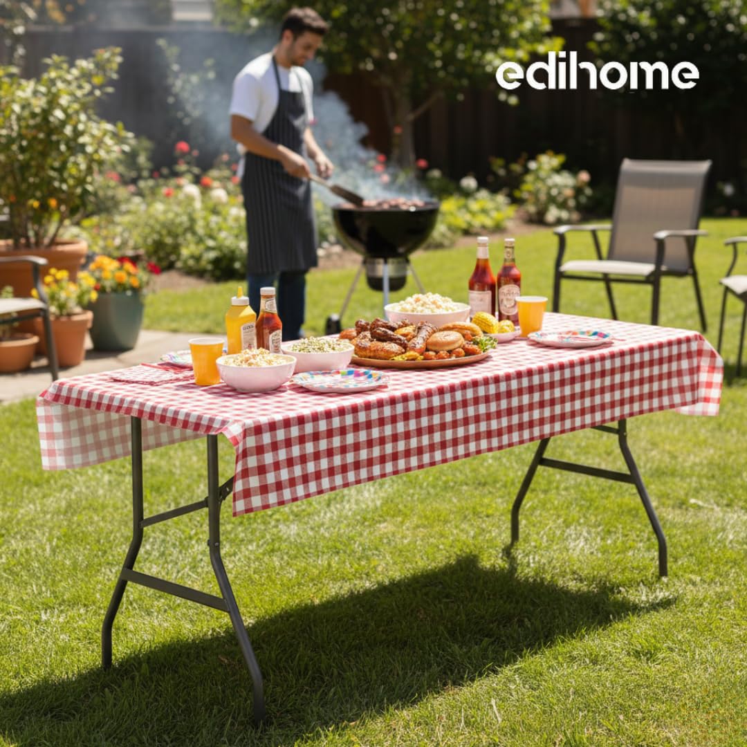 edihome Mesa Plegable 180x68x74 cm para Comedor, Camping, Jardín y Catering – Mesa Portátil Resistente para Interior y Exterior, Fácil de Transportar (Blanco)