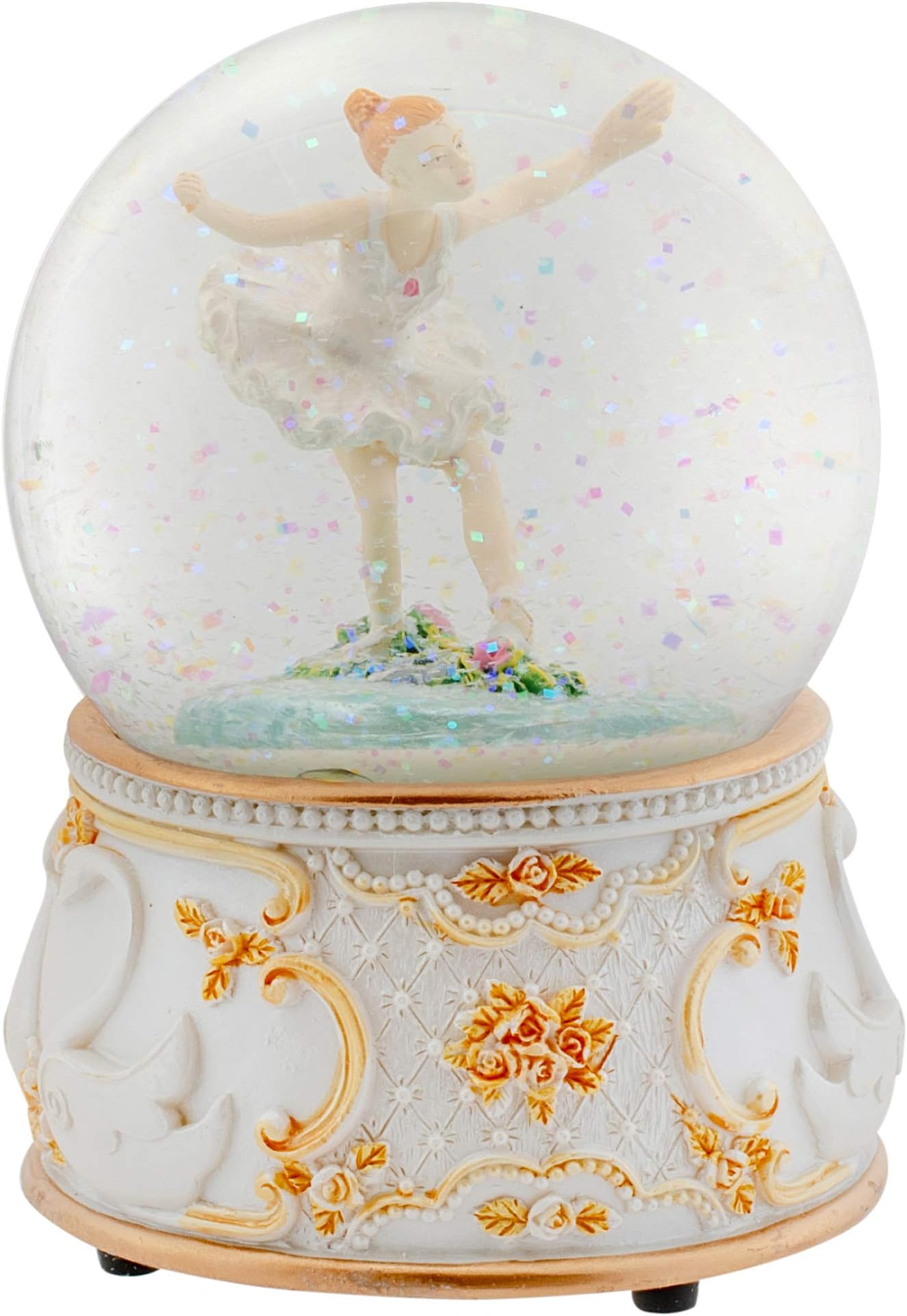 Elanze Designs Gold and White Swan Ballerina 100MM Sturdy Wind Up Musical Glitter Water Snow Globe Tabletop Dresser Nightstand Figurine Decoration Plays Tune Swan Lake