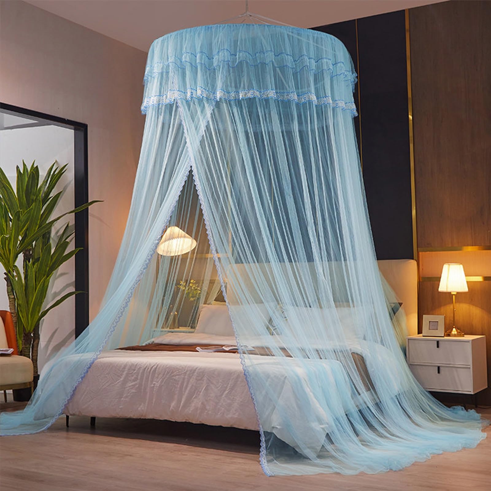 SARKEY Moskitonetz Betthimmel Für Mädchen,Hängende Bettnetzabdeckung Für Schlafzimmer,Transparenter Netz Kuppel Bettvorhang,Eleganter,Erwachsene,Hochzeit Dekoration(Aquamarine)