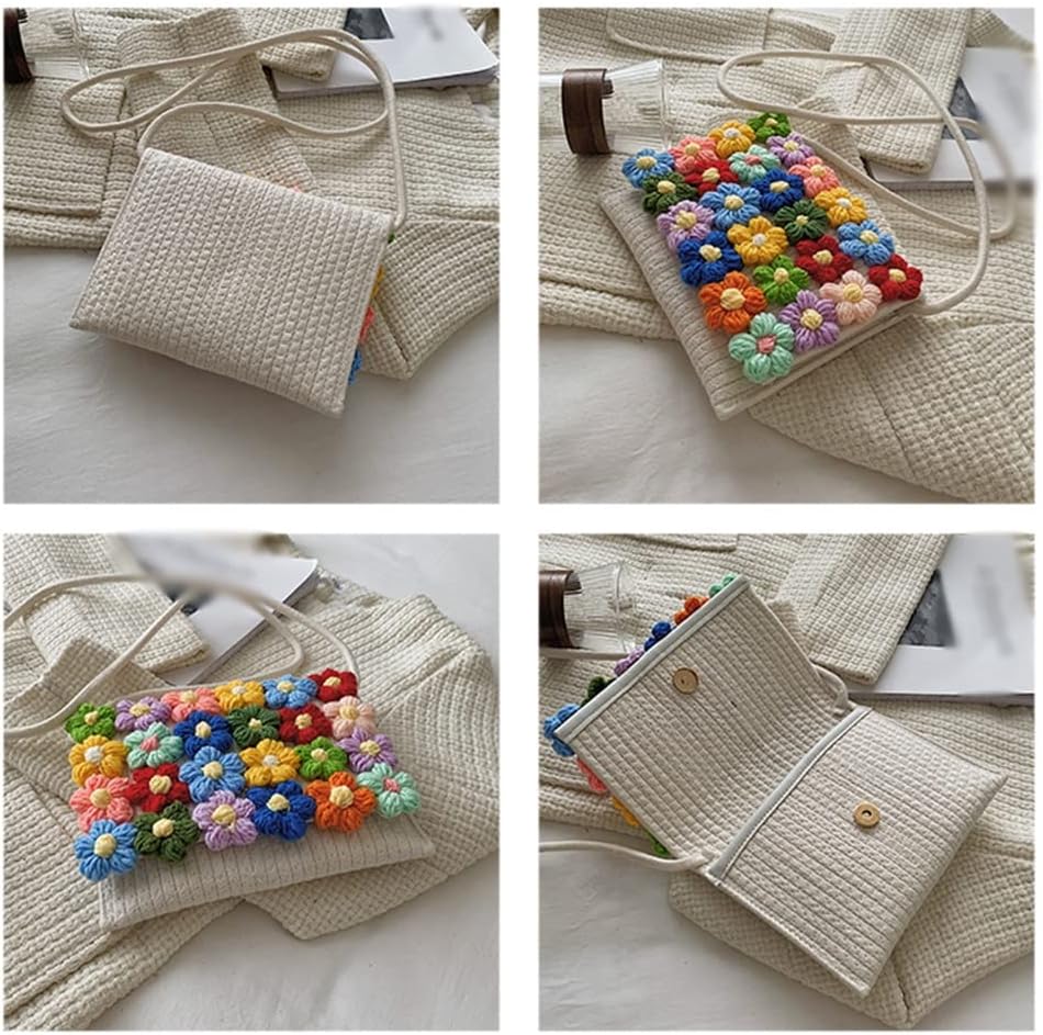 Cute Girl Woven Bag Flower -shoulder Small Square Plush Pendant Messenger