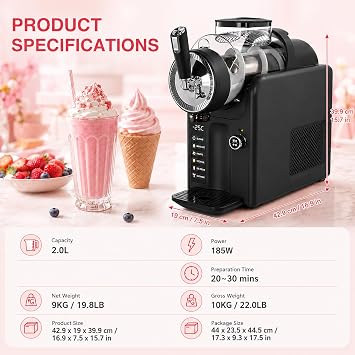 Ice Cream Machine, Slushie Machine for Home - Slushy Machine Maker No Ice Needed Self Cleaning, 5 Preset for Soft Serve Ice Cream, Slushie, Margarita, Frappés, Milkshake Black-NoHolder