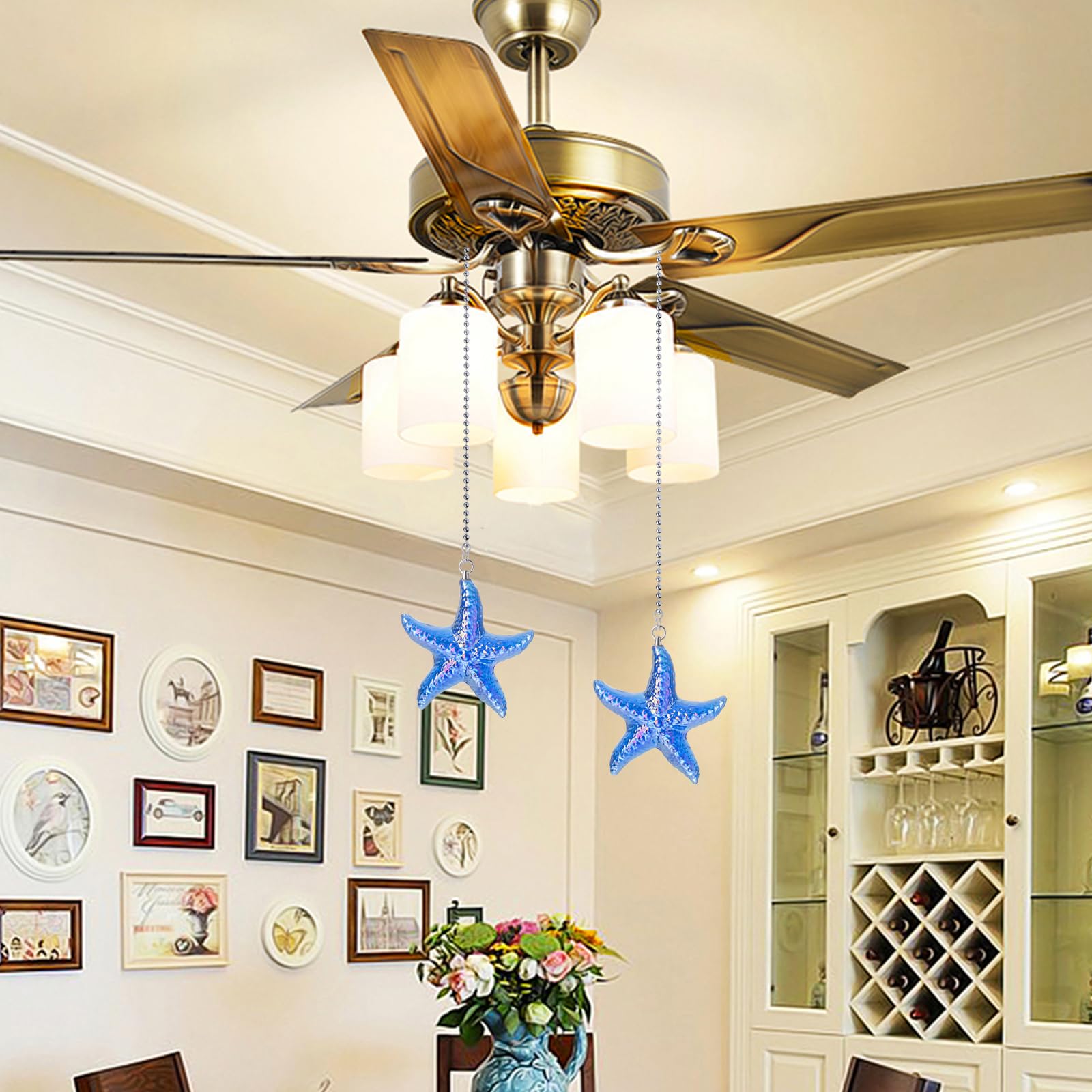 Ceiling Fan Pull Chains - Blue Starfish Extension -2 Ceiling Fan Pull Chains - Blue Starfish Extension -2