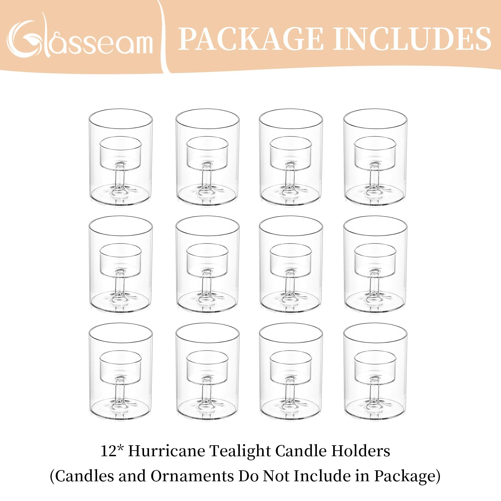 Glasseam Bougeoirs en Verre, Bougeoirs Modernes en Verre pour Bougies Votives, Bougeoirs À Réchauds pour Le Salon, Bougeoirs Transparents pour Le Dîner, Lot de 12 pour Le Centre De Table De Mariage