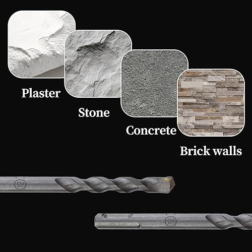 Miniatura 4 de Brocas de martillo rotatorio Set SDS Plus Bits Set para pared de mampostería de hormigón 6+8+10+0.472 in - 4pcs