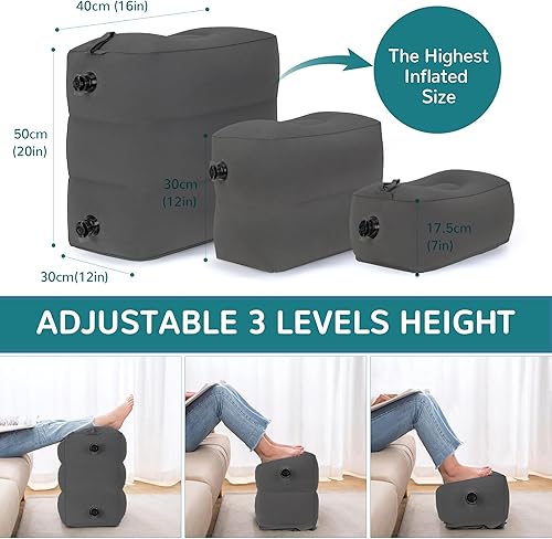 Miniatura 2 de Almohada inflable para descanso de pies, almohada ajustable de 3 capas de altura, cama de avión para niños, artículos esenciales de viaje para