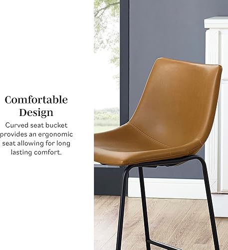 Miniatura 8 de Walker Edison, Douglas - Juego de 2 sillas de piel sintética de estilo industrial urbano para encimera, sin brazos, color azul marino