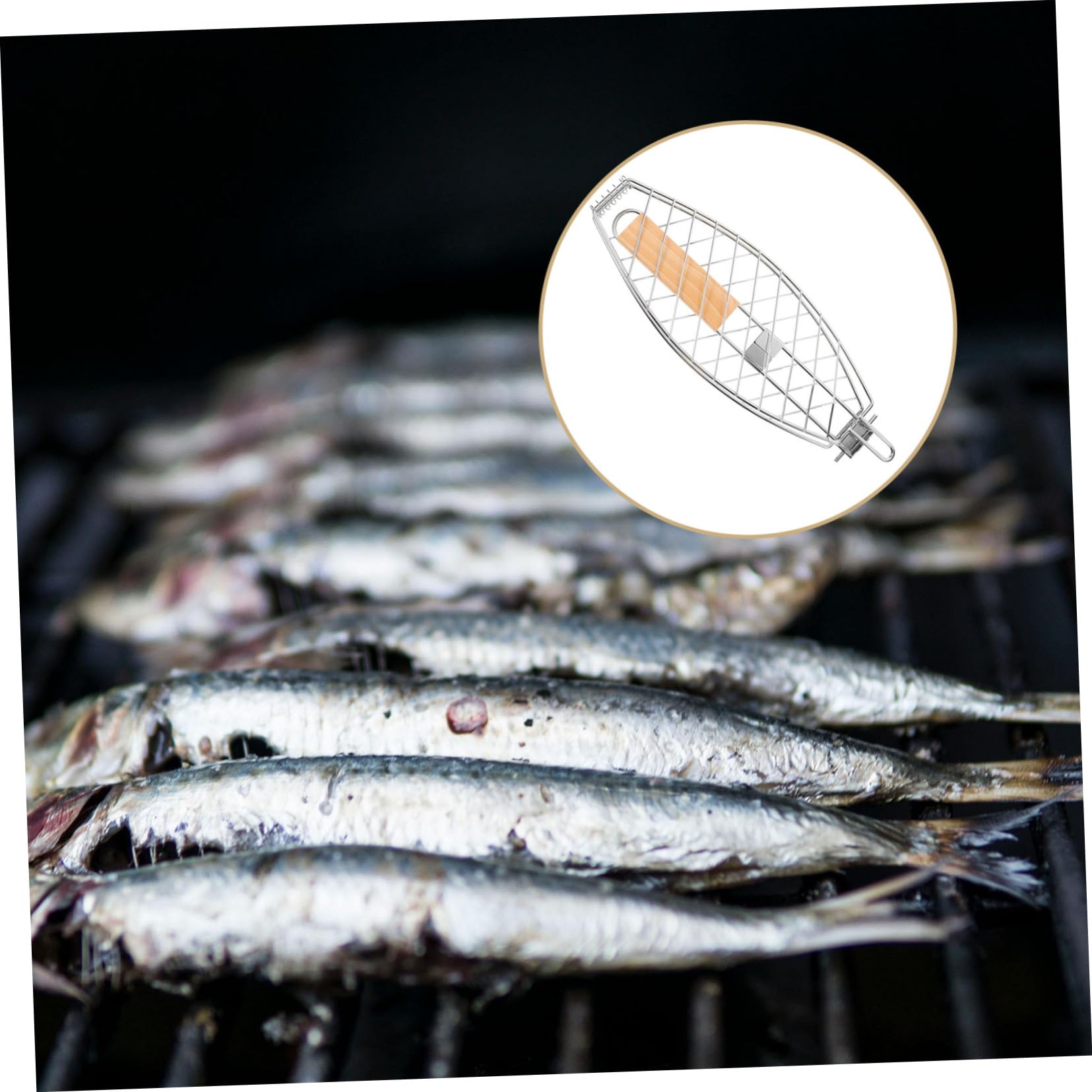 Juego de 2 cestas de pescado de acero inoxidable, gruesas, plegables, extraíbles, con mango ómico, accesorio versátil para parrilla de barbacoa para pescados y carnes