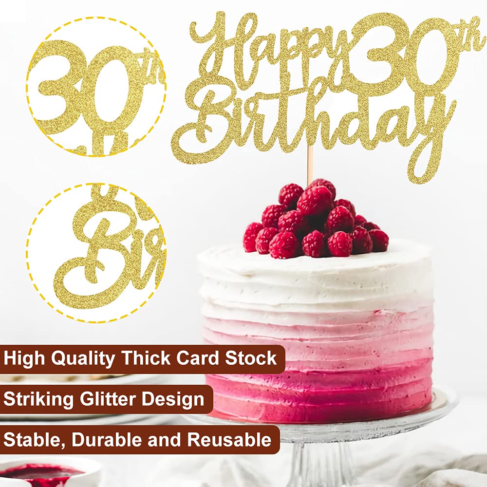 30 Stück Happy Birthday Cake Topper – Acryl-Geburtstagsdekoration In Gold, Silber & Schwarz | Wiederverwendbare Kuchen-Deko