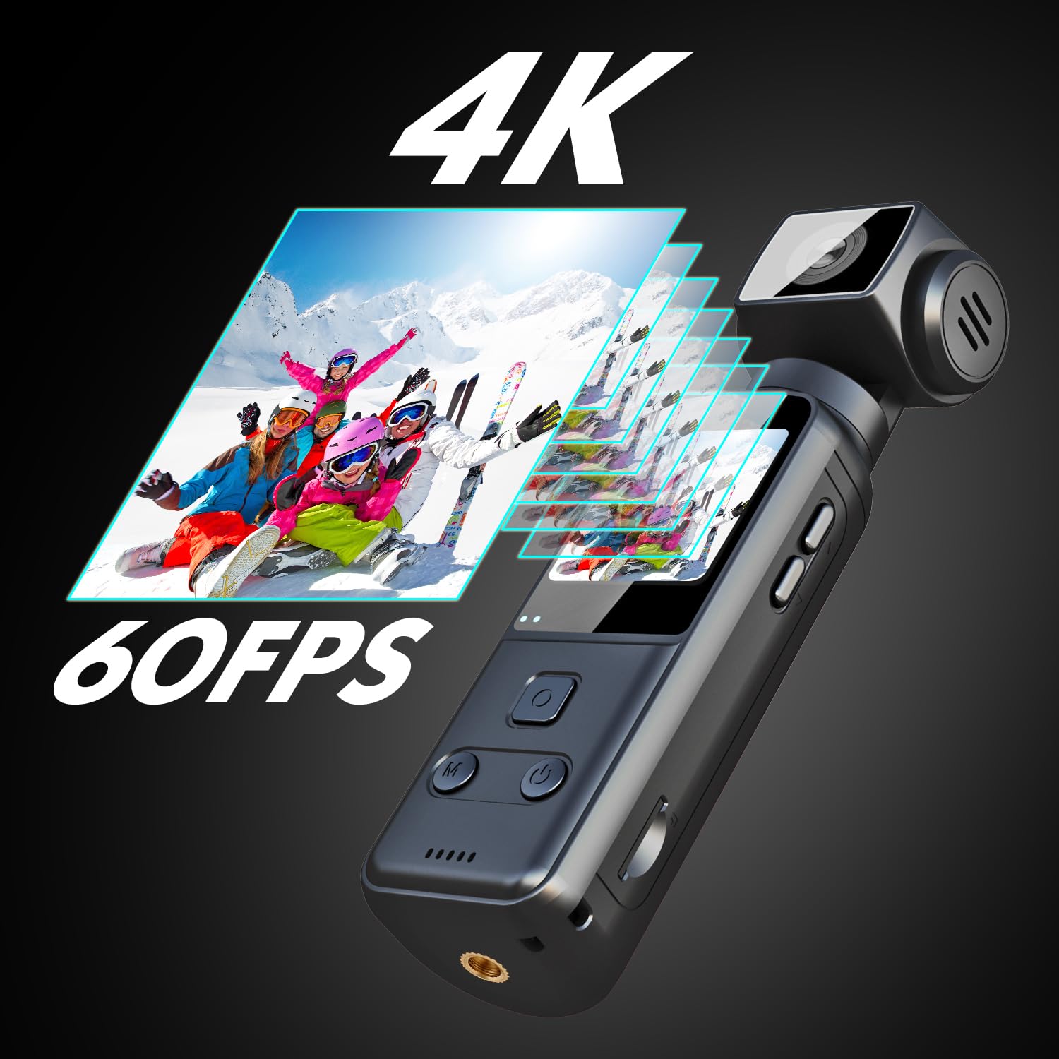 4K Camera Pieton, Caméra Portable/Vlogging/POV/Corporelle avec Objectif Rotatif 270°, Pocket Body Cam avec Microphone Externe, Clip et Carte TF 64 Go