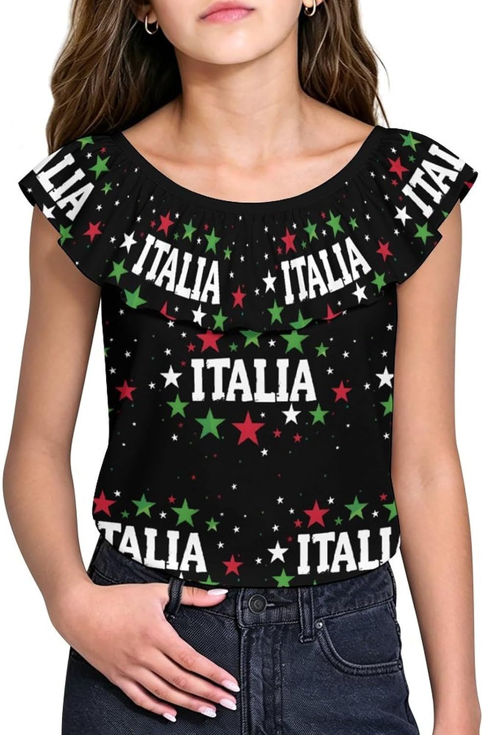 Italian Italia Italy Italiano Girls T-Shirts Top Ruffle Short Sleeve Blouse Casual Graphic Tees