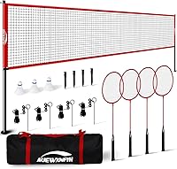 Portable Badminton Set with 20x2.5ft Official Net, 4 Aluminum Rackets, 3 Shuttlecocks & Carry Bag - Backyard Outdoor Family Fun