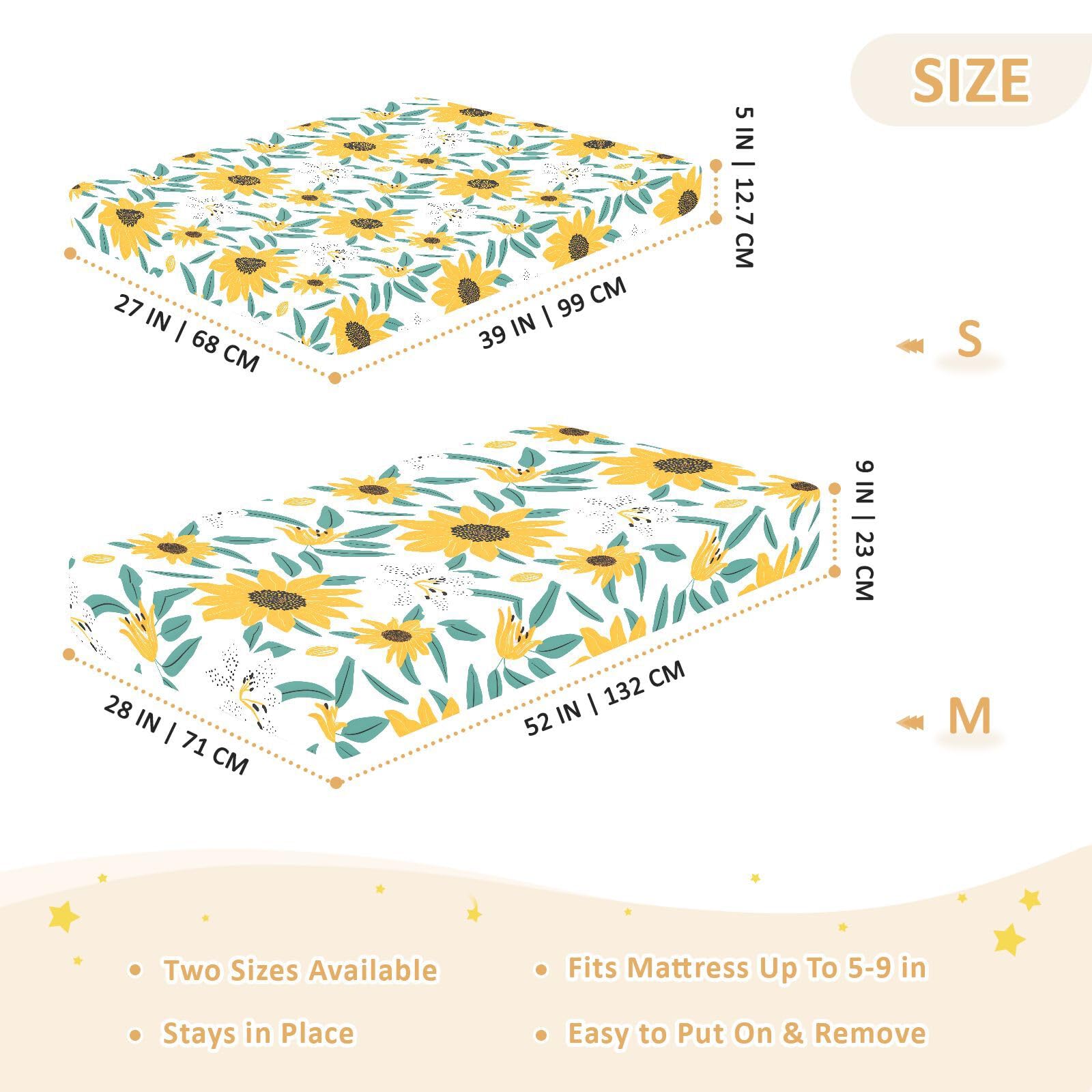 Babybettlaken für Jungen und Mädchen, weich, für Kleinkinder, Standardmatratze, 71 x 132 cm, Sonnenblumen- und Lilienmuster