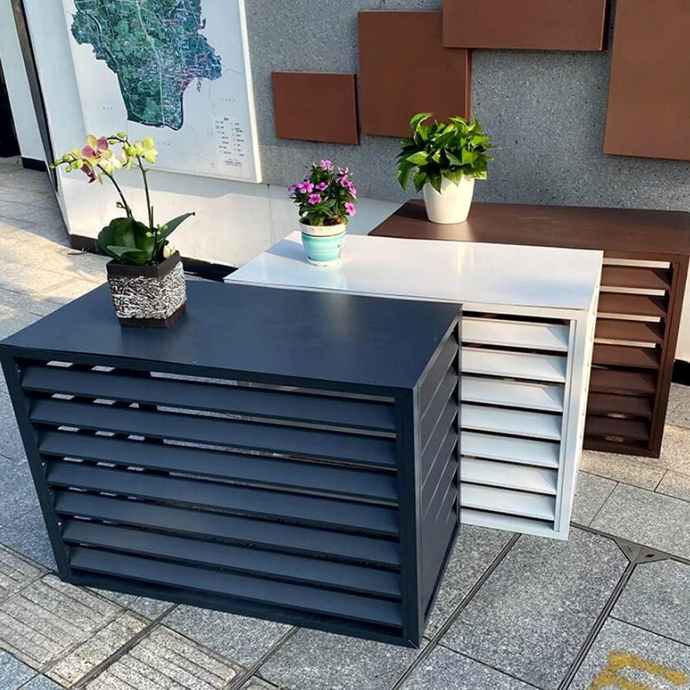 Copri Condizionatore da Esterno Copertura Condizionatore Esterno in Leghe di Alluminio,Telo Copri Condizionatore Esterno Schermo Decorativo per Recinzione Privacy,Grigio,110x60x80cm