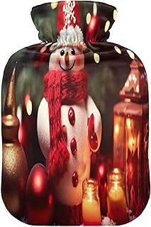 Wajiw Hot Water Bottle with Cover 1L Warm Water Bottle for Hot and Cold Compress Hot and Cold Therapies,Hand Feet Warmer,Christmas Snowman