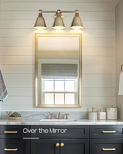 Miniatura 3 de FEMILA Lámpara de tocador de baño de latón antiguo, 3 luces industrial moderno aplique de pared iluminación de baño, acabado de pantalla de metal