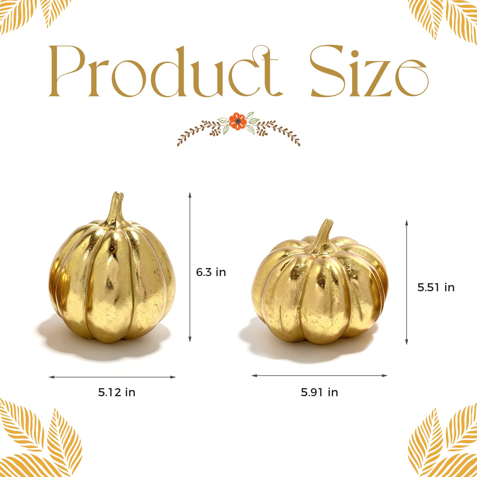 Set di 2 decorazioni autunnali in resina a forma di zucca dorata | Farmhouse Thanksgiving Centrotavola oro metallizzato raccolto zucche per interni ed esterni giardino a più livelli mensola