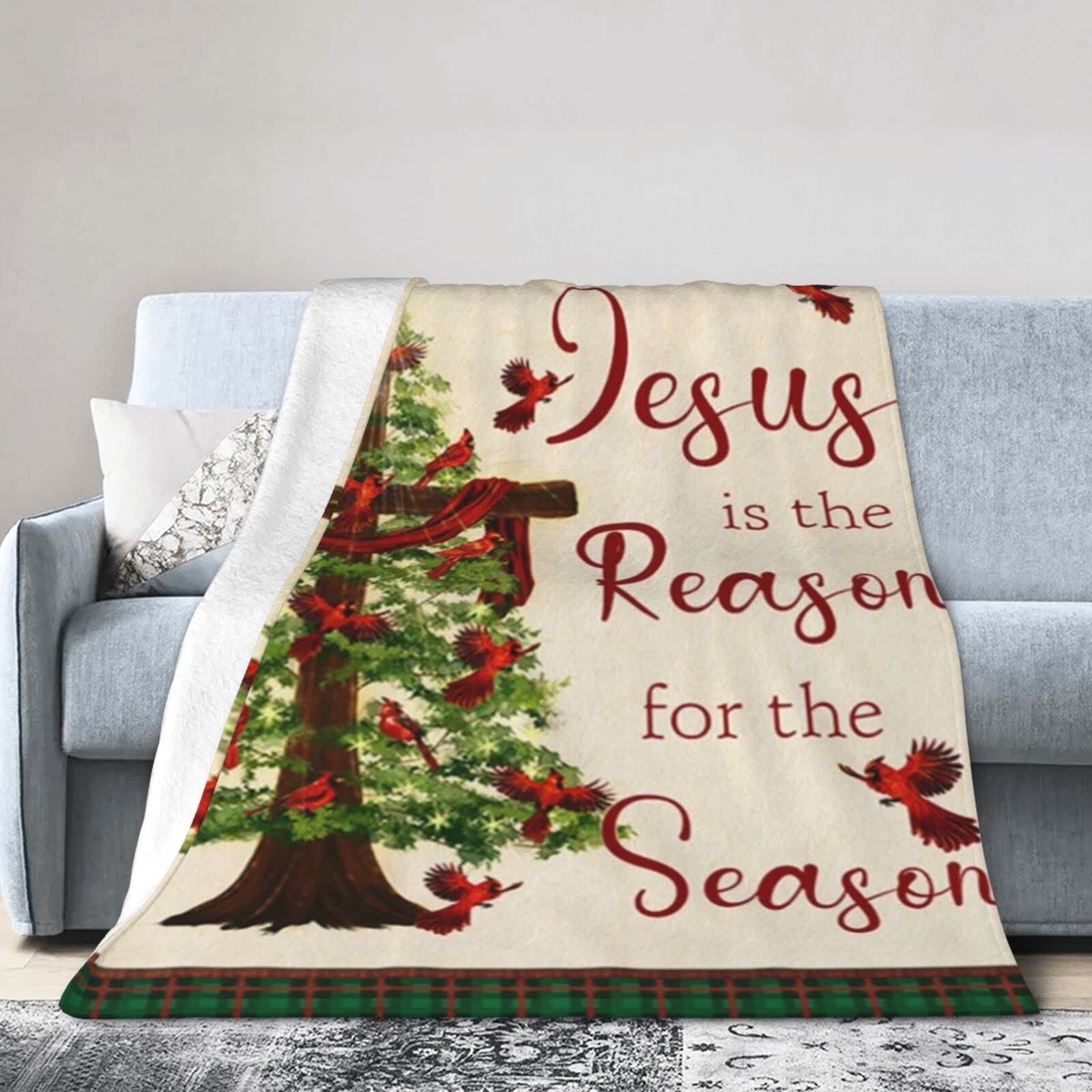 Lsjuee Christmas Flannel Fleece Blanket 50"X40" Jesus is The Reason for The Season2 Sofa Throw Blanket Weighted Ultra-Soft Travel Winter Blankets for Adult Keep Warm