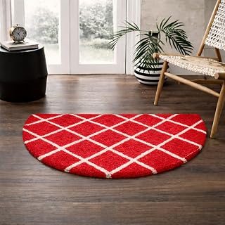 Shaggy Half Round Carpet – Fluffy Soft Carpet for Bedroom Comfort, Hallway & Living Room | Modern Non-Slip Polyester Rug(1x2 feet, Red Box Half, Round)(Pack of 2 Piece)