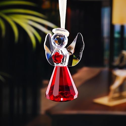 Miniatura 3 de YWHL Figuras de ángel de cristal, estatua de ángel guardián de cristal rojo para decoración del hogar, arte hecho a mano, regalos coleccionables
