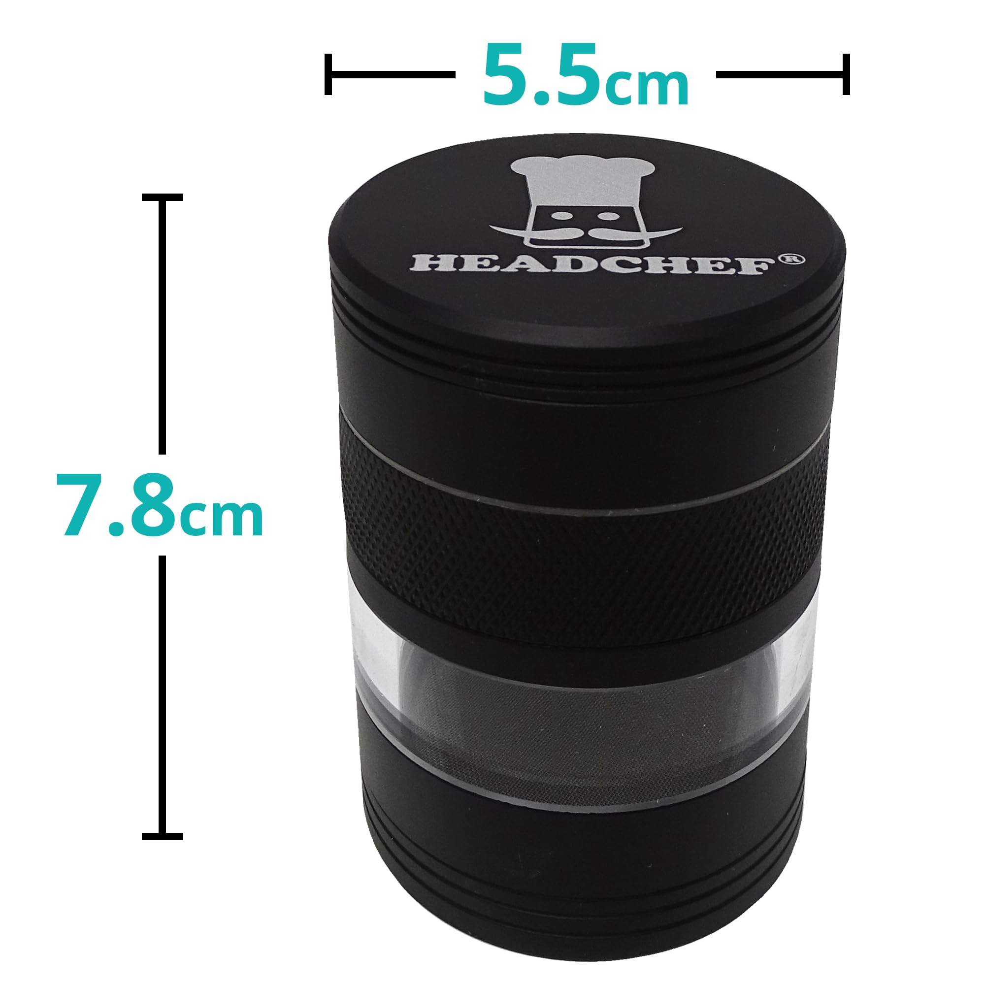 Headchef Vision 5 Piece Metal Herb Spices 55mm Grinder with Extra Storage, Super Sharp Teeth, Sifter and Magnetic Top (Pitch Black) - Image 4