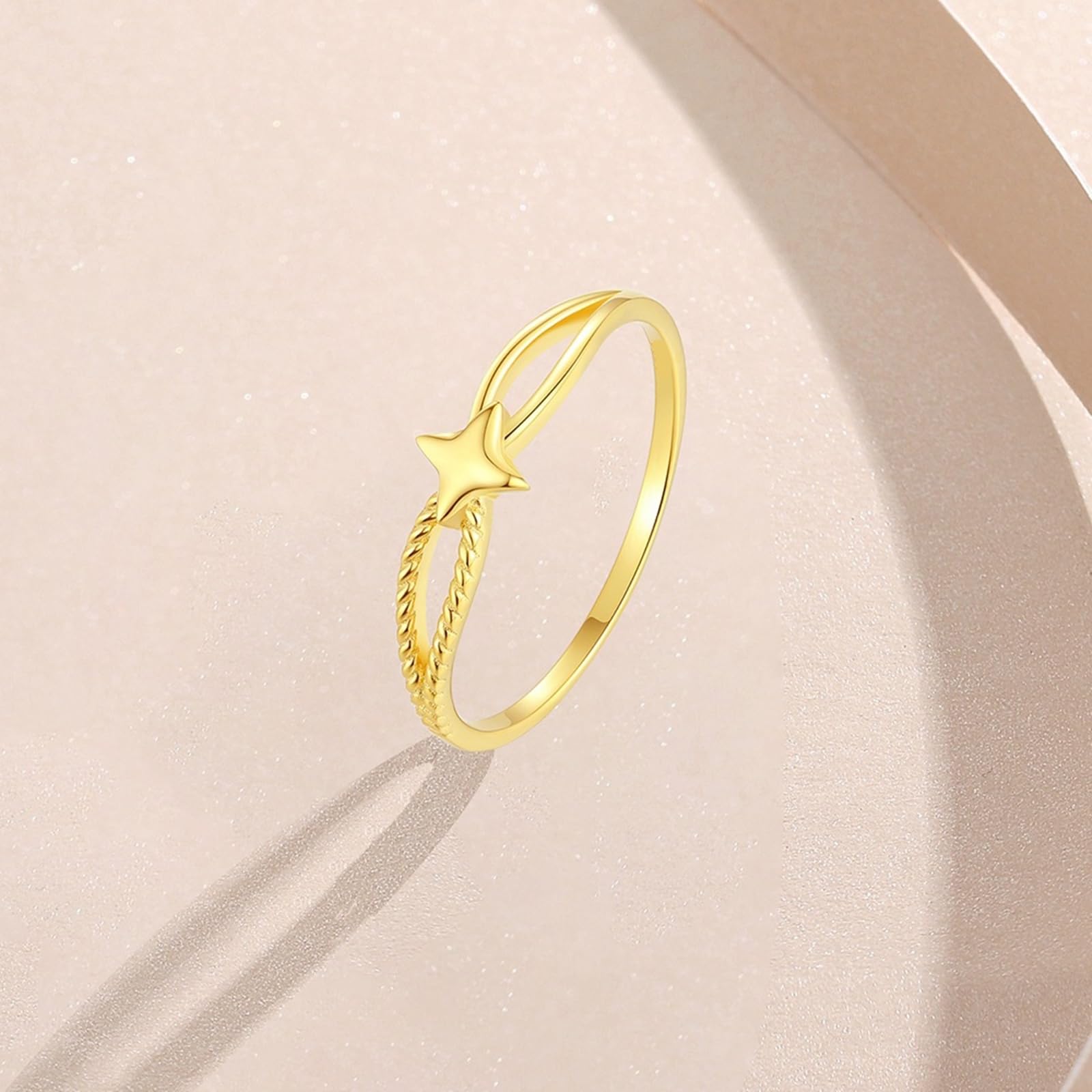 Anillos de oro para mujer, anillo de compromiso, anillo de oro amarillo, estrella sin piedra, anillos de boda de oro real