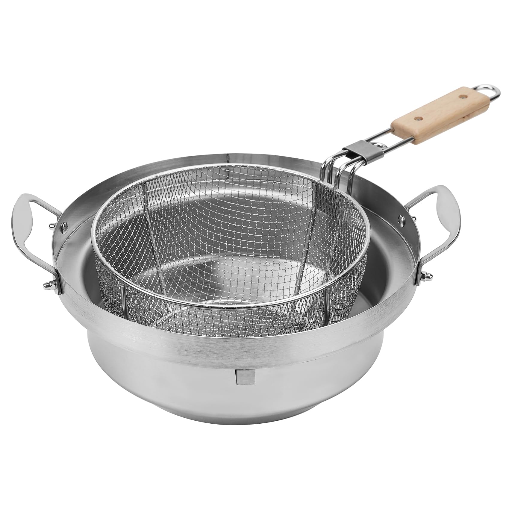 Onlyfire Freidora de Acero Inoxidable para Weber Gourmet BBQ System, Set de Olla y Cesta para Barbacoa de 57 cm, con Mango de Madera Extraíble, Ideal para Patatas Fritas y Alitas