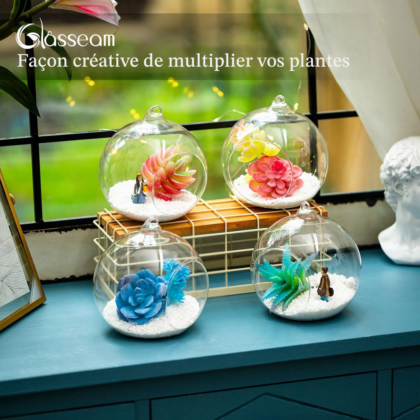 Terrarium en Verre Suspendu 6 Pièces Grande Ouverture Vase Plante Boules 12cm Fleur Vase Pot Boules De Verre Creativesverre la Conception de Bricolage de Jardin de Mariage à la Maison