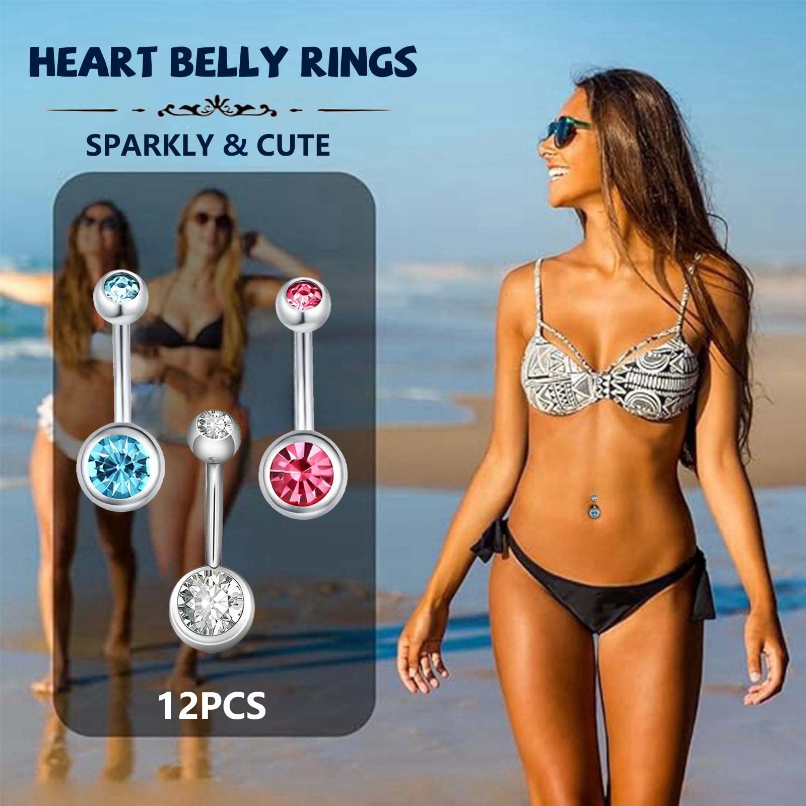Aucuu 14G Acero Inoxidable Piercing Ombligo Barra Curvada Circonita CZ Cúbica Perla Joyería