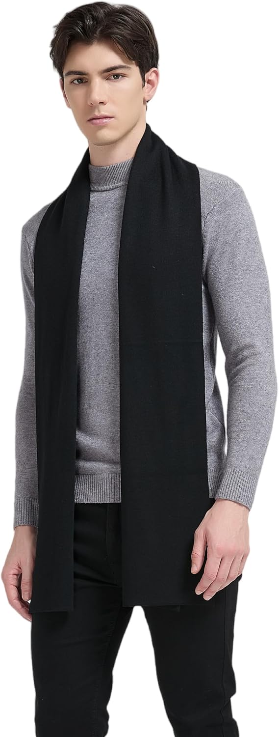 Mens Winter Scarf Fashion Formal Soft Scarves Classic Plaid Solid Wool Scarf for Men