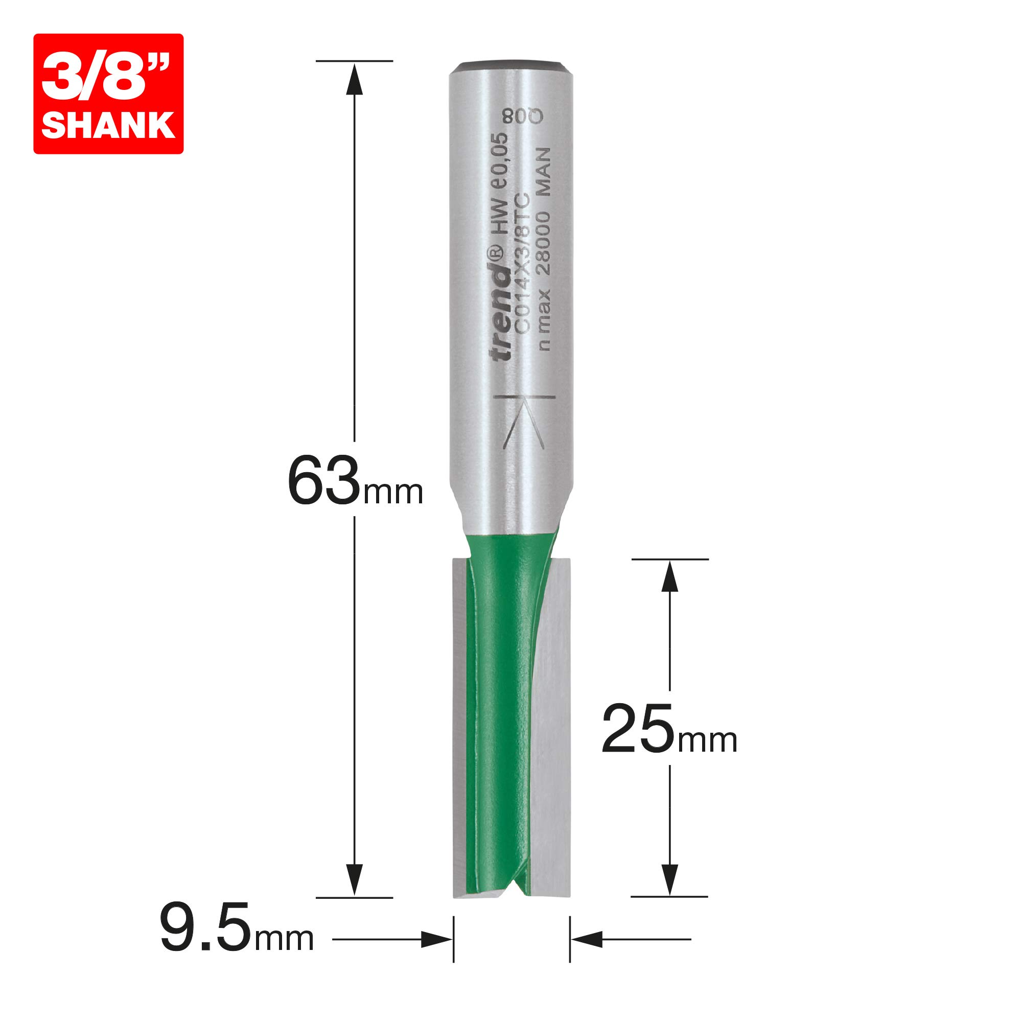 Trend CraftPro fresa diritta 2 taglienti, gambo 3/8, Ø9,5mm
