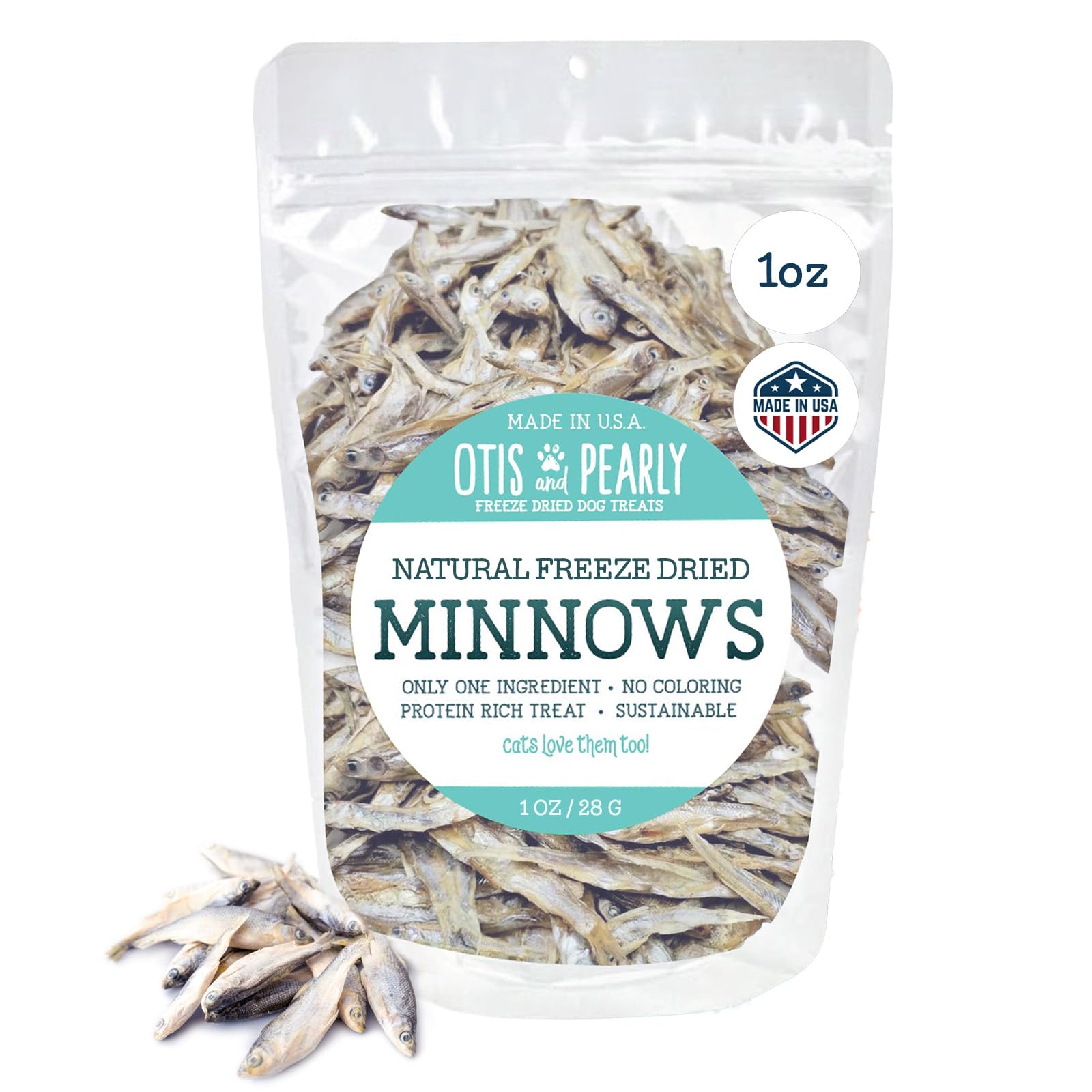 Otis & Pearly Freeze Dried Minnow Dog Treats - Single Ingredient, Made in USA - Healthy Protein Treat for Small, Medium, Large Breeds, 1 oz