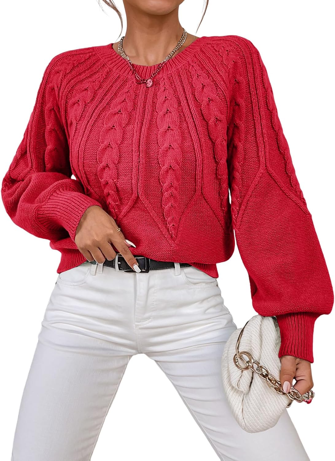 Dokotoo Womens Sweaters Crewneck Long Sleeve Cable Knit Chunky Sweater Tops Fashion 2025 Fall Outifits
