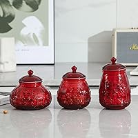 Vista 3 de G Tarros de cristal vintage rojo para galletas y dulces con tapas herméticas para almacenamiento de alimentos, hogar
