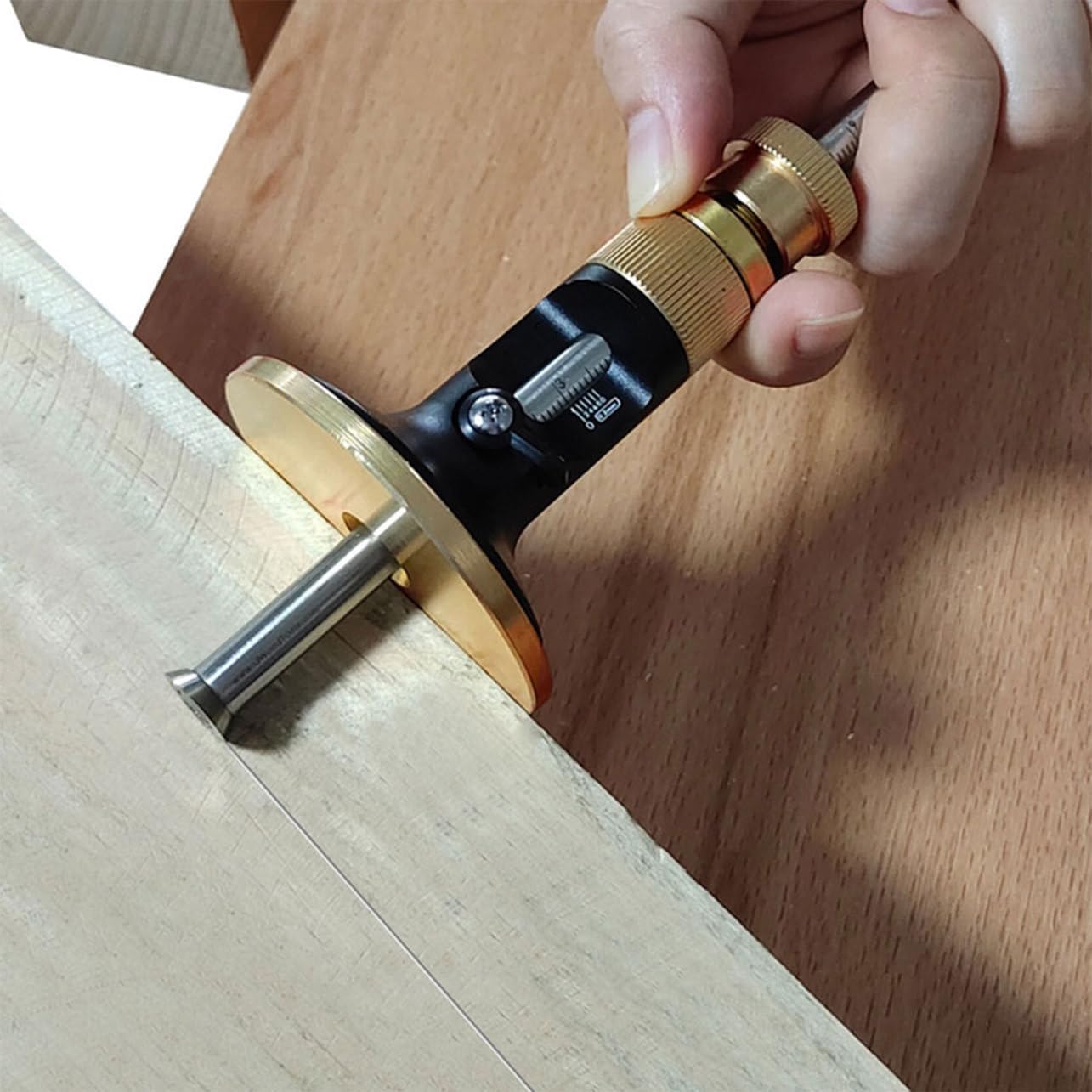 European Style Woodworking Scribe Tool with Carbide Blade Precision Parallel Line Drawing and Depth Measuring Gauge for Carpenters and DIY Woodworkers Lightweight Design