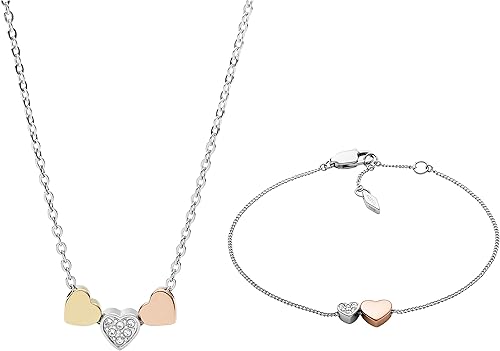 Fossil Collar de cadena con colgante de plata de ley o acero inoxidable plateado para mujer, Acero inoxidable