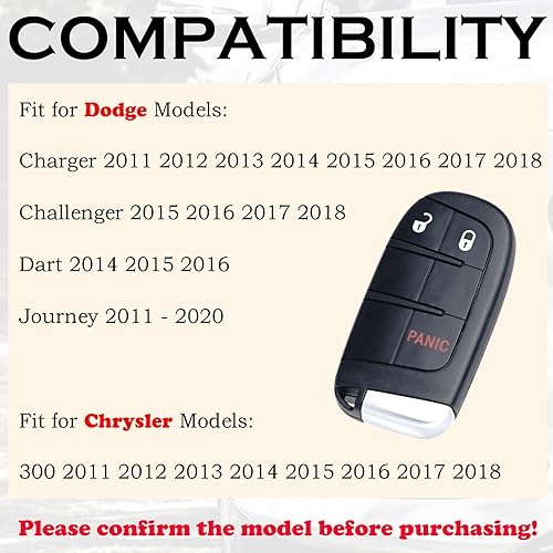 Miniatura 2 de Llavero inteligente de repuesto para Chrysler 300 Dodge Charger Challenger Dart 2014-2016 Journey 2011 2012 2013 2014 2015 2016 2017 2018 2019 2020