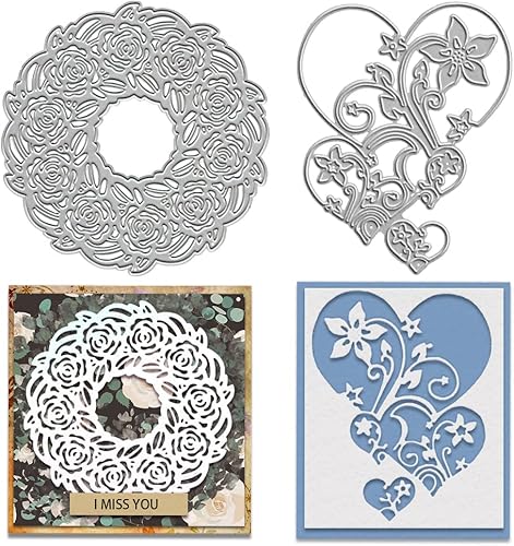 Estivaux 2 piezas de marcos de corona de flores troqueladas para hacer tarjetas, juegos de troqueles de flores de primavera, vides, hojas,