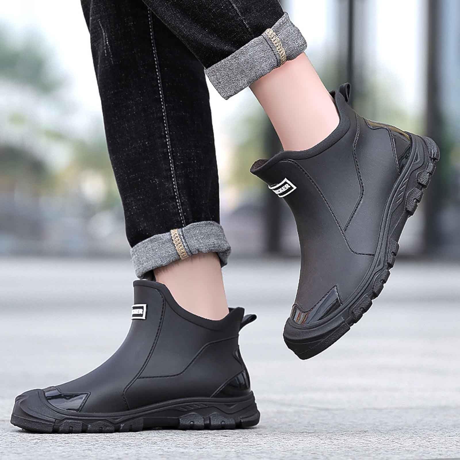 Bottes de Pluie pour Hommes Légères et Imperméable Bottines de Extérieur Confortable Bottes Homme Antidérapant Confortables Adulte Botte de Pluie Jardin Boots