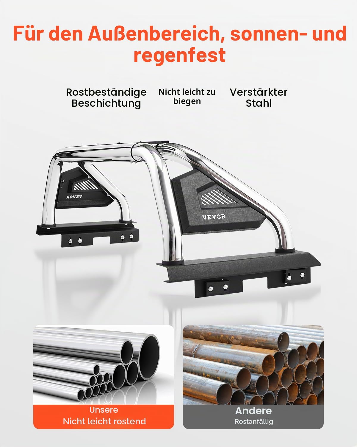 VEVOR Überrollbügel aus Karbonstahl für die Ladefläche, universeller Einstellbarer (1448-1626 mm) Pickup Sport-Überrollbügel mit LED-Bremslicht für mittelgroße/große Lkws (kein Träger)
