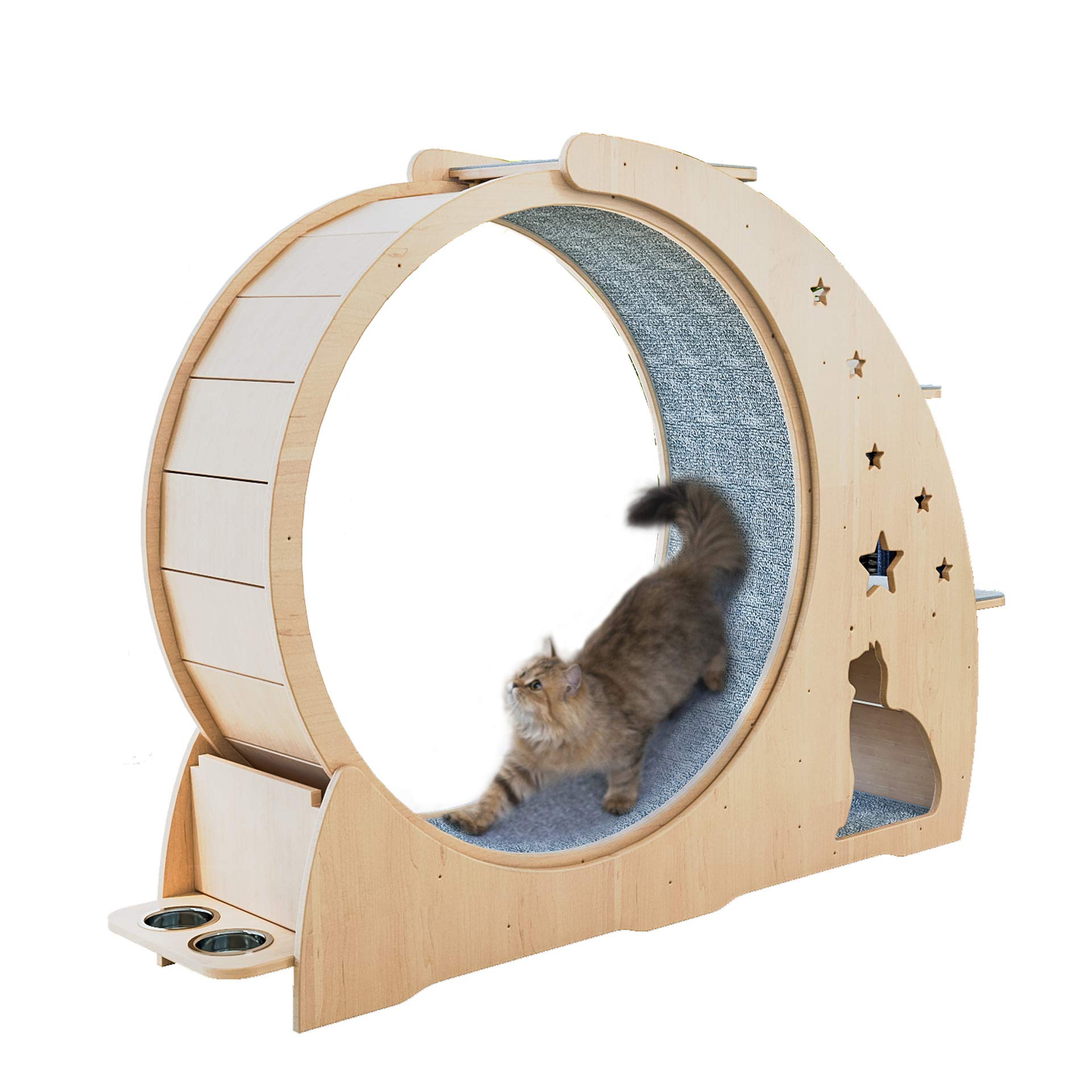 Rascador para Gatos, Rueda de Ejercicio para Gatos, casa de árbol para Gatos, Gato Corriendo con Juguete Giratorio, Centro de Actividades Interior para Gatos