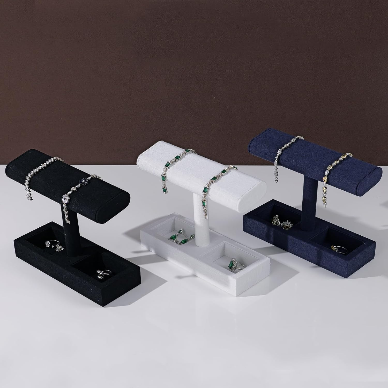 Microfiber Watch Display Stand T-bar Watch Ring Earrings Stand for Men and Women Jewelry Bracelet Wristwatch Organizer for Store and Home(Black)