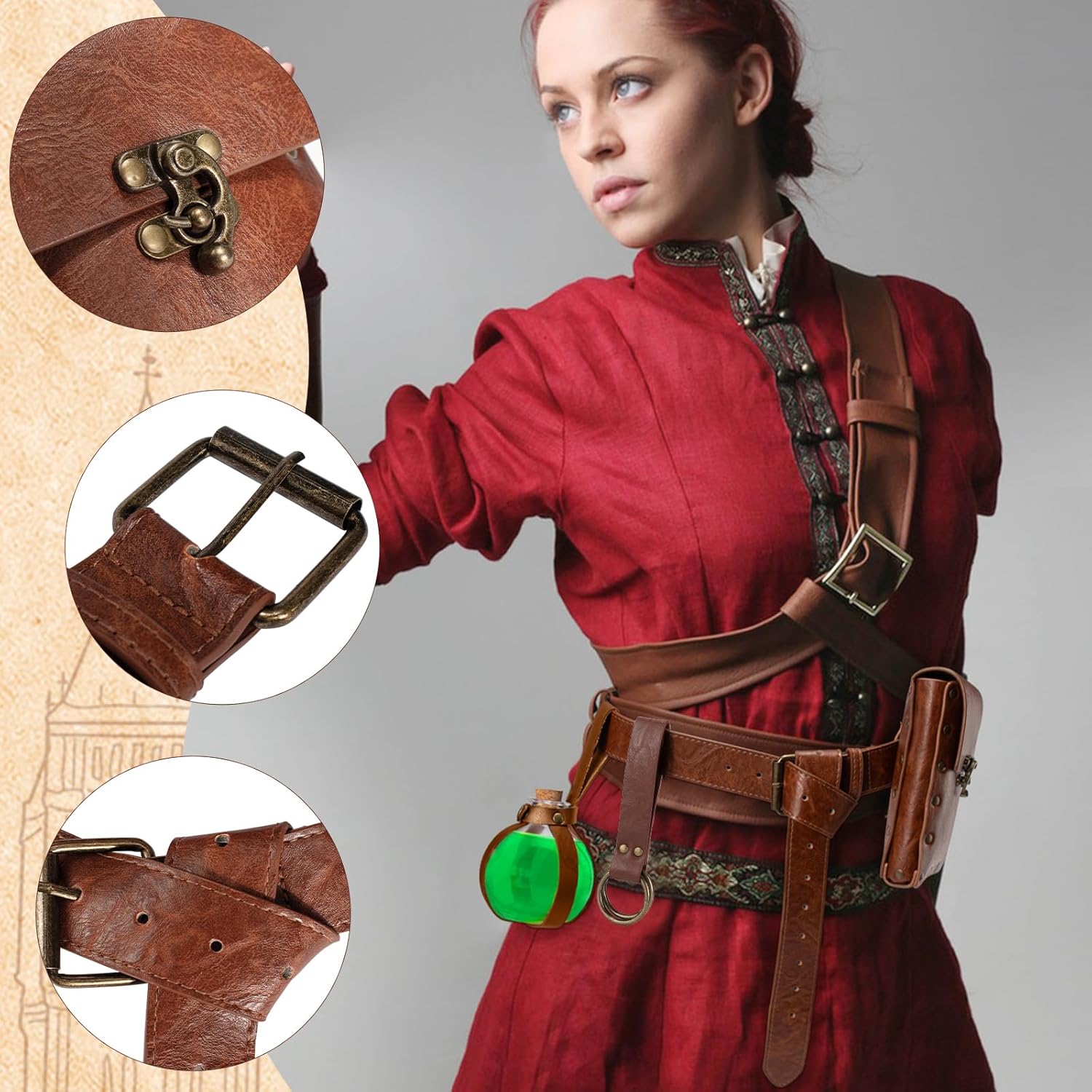Renaissance Belt Pouch Waist Bag Pouch Skirt Hike Medieval Bag Ren Faire Costume Accessories for Halloween - Image 4