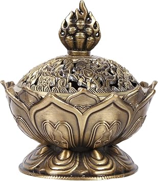 Classic Lotus Incense Burner,Super Mini Lotus Cone Incenses Holder,Incense Burner Holder, 2.08"x 3.14"Vintage Lotu Flower Shaped Incense Holder,for Stick and Cone Incense Bronze Color