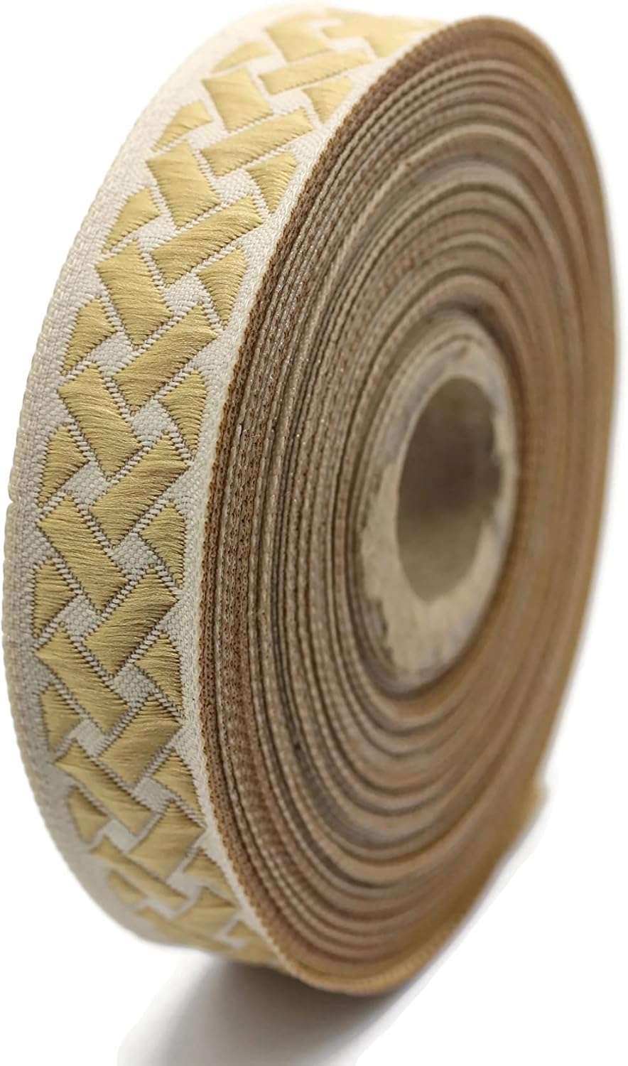10.9 Yards Spool 0.79" Wide Gold & Beige Knot Jacquard Ribbon Geometric Trim Woven Border Craft Supplies 20274 V7