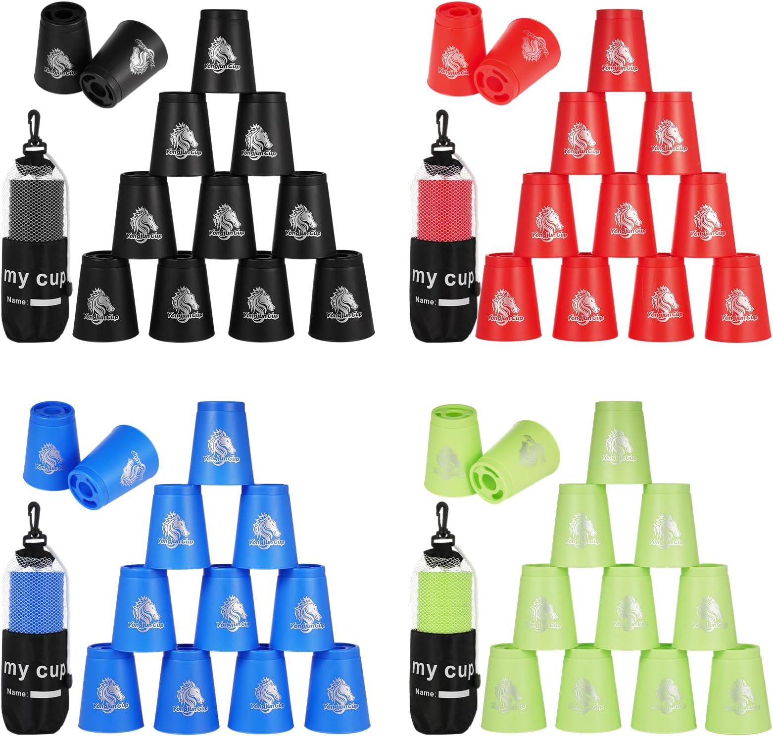 yeesport 48 Pcs Sport Stacking Cups, Speed Training Game for Challenge Competition, Plastic Stacking Cups, Classic Family Game for Kids and Adults, Red+Blue+Green+Black