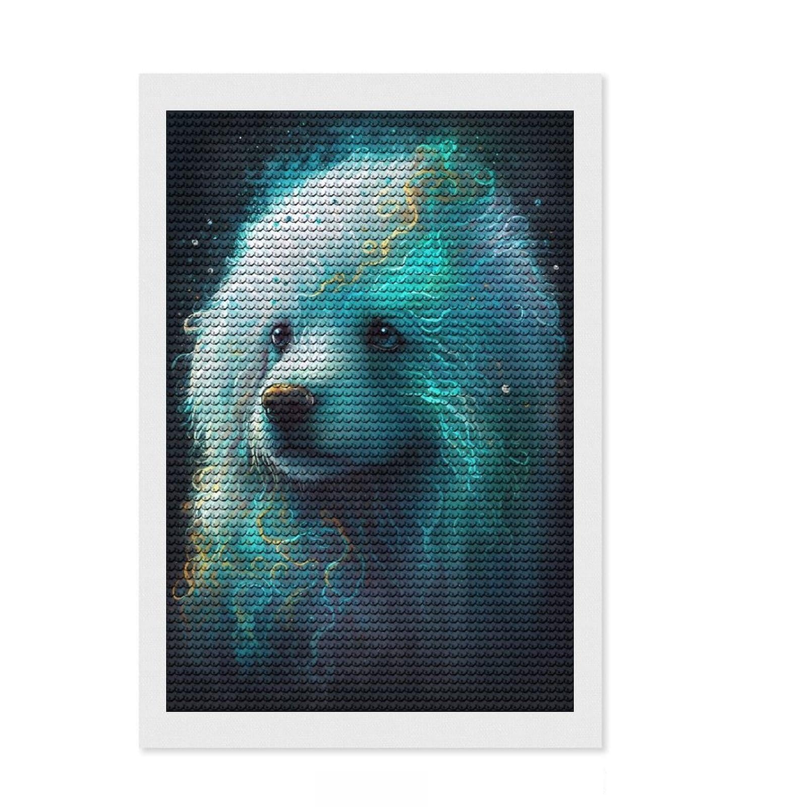 Junmoney Bichon Frise Dog Round Drill Diamond Painting 8"x12", Gift Idea, for Teens, Fun Craft Experience, Aesthetic Room Decor