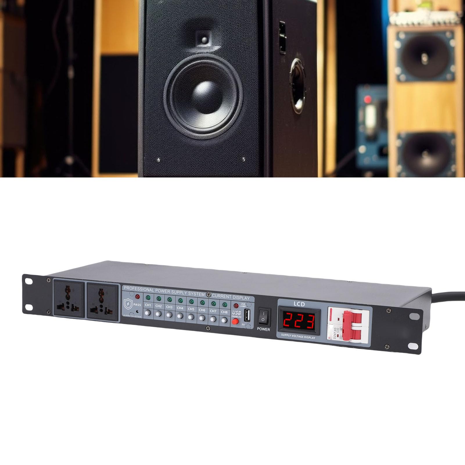 Asixxsix Power Sequencer Conditioner 10 Outlet, Rack Mount Audio Digital Power Supply Controller Regler mit Echtzeitspannung und Verzögerungsschalter für die Heimkino -Bühne (EU-Stecker)