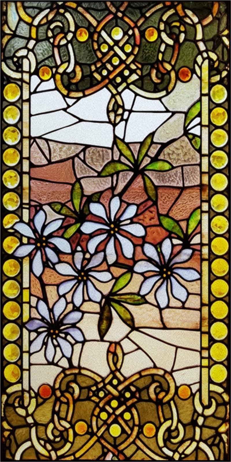 Stained Glass Window Film,Frosted Privacy, Static Cling,Vintage Colorful Stickers for Glass Windows(Color 8,40X80cm)
