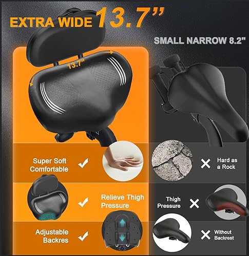 Miniatura 3 de Bike Seat Noseless Wide Bicycle Seat for Women Men, Bike Seats Cushion Comfort for Big Butt, Multiple Fit Saddle for Peloton, Electric, Exercise,
